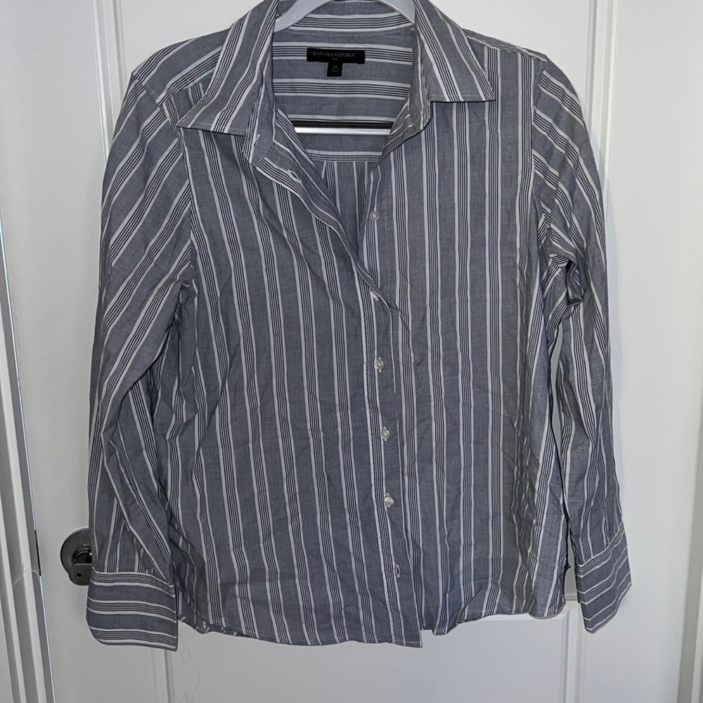 Blue and White Button Down Collared Shirt